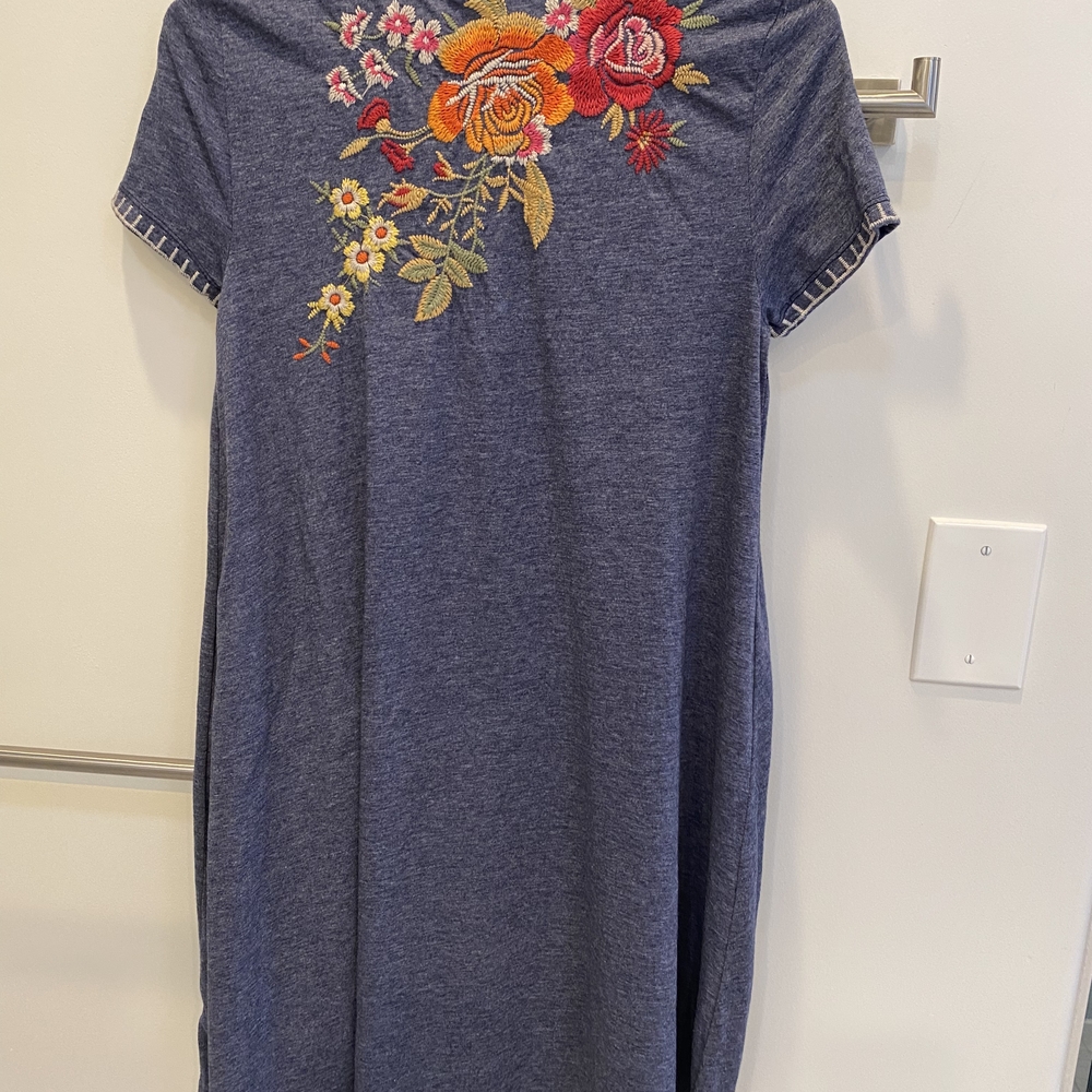 Johnny Was Blue Dress with Floral Embroidery - Picture 3 of 4